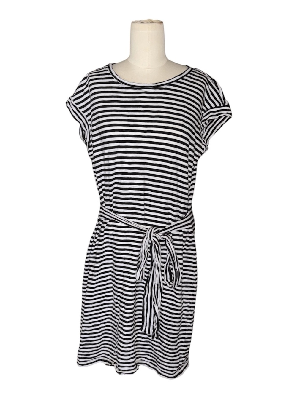 J.Crew Striped Tie-Waist Midi Dress in Black and White